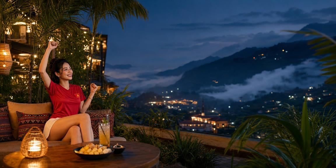 Người chơi tại Sa Pa ngồi cà phê tra mã voucher casino trên điện thoại